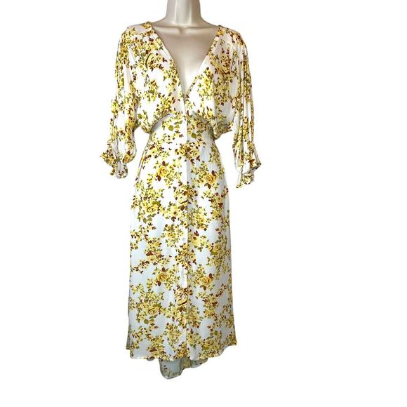 FAITHFULL Goldie Floral Off White Rafa Midi Dress Women's Size 6 = Medium - Picture 5 of 16
